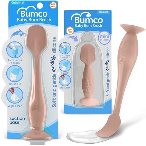 Bumco Baby Bum Brush + Mini Diaper Cream Spatula - BPA-Free Butt Spatula, Soft Diaper Spatula, Baby Diaper Cream Applicator, Mom-Invented Diaper Bag Essentials, Butt Spatula