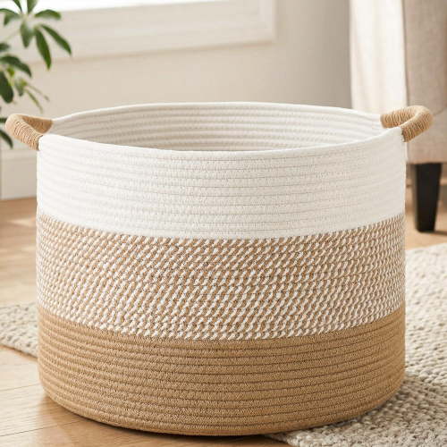 FGCFGC Large Cotton Rope Basket, Decorative Woven Blanket Storage for Living Room, Boho Toy Storage & Toy Box for Kids, Versatile Laundry Basket & Nursery Hamper for Blankets