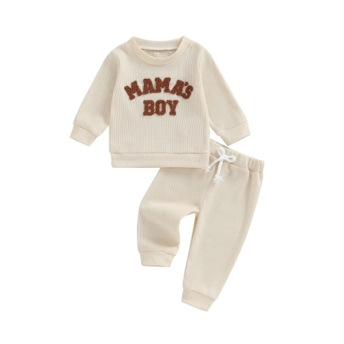 Amazon.com: Kupretty Toddler Baby Boy Fall Winter Clothes Embroidery Waffle Knit Sweatshirt Pullover Tops + Casual Pants Outfit Set (Mama's boy-Beige, 6-12 Months): Clothing, Shoes & Jewelry