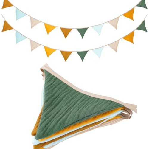 19.6ft Bunting Banner Triangle Flags Fabric, Garland Bunting Flag Banners for Birthday Wedding Shower Party Supplies Classroom Nursery Playroom Decor (Brown yellow 2PCS)