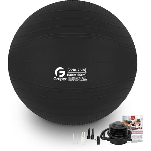 Gruper Yoga Ball, Extra Thick Non Slip Exercise Ball for Workout, Yoga, Pregnancy, 4 Sizes Anti Burst Chair for Home and Office, Includes Foot Pump & Fitness Guide
