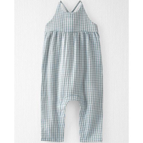 Baby Gingham Print Organic Cotton Gauze Jumpsuit - 6M - Style,Blue