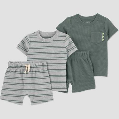 Carter's Just One You® Baby Boys' 4pc Dinosaur T-Shirt and Shorts Set - Gray/Green 6M