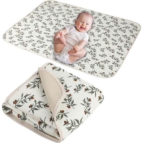 For Diaper Caddy - Baby Diaper Changing Pad, 19.7"x25.6" Waterproof Changing Pad Liners with 100% Muslin Cotton Front Top and Leather Back, Soft and Absorbent Portable Changing Mat for Travel, Changing Station