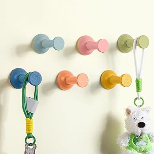 6 Pack Cute Wall Coat Hooks Colorful Wood Adhesive Coat Hanger Pushpin Shape Nordic Decorative Hooks for Classroom Bedroom Nursery Keys Hats Hanging Rack(Bohemia,Pushpin)