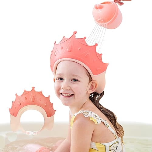 Shower Cap Children, Baby Safe Shampoo Cap, Baby Adjustable Shampoo Protection, Shampoo Protection for Children, Washing Hair without Tears, for 0-9 Years Crown (Red)