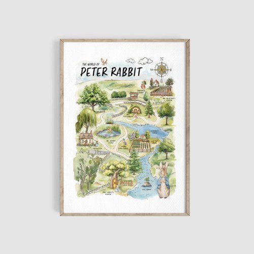 Peter Rabbit Watercolor Map Art Print, Nursery Art, Easter Print, Vintage Bunny Nursery Wall Art, Beatrix Potter Prints, Baby Shower Gift