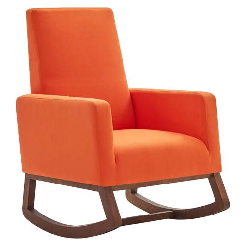 Modern Rocking Chair, Nursery Glider Rocker with Comfortable Padded Seat Solid Wood Base, Fabric Upholstery Arm Chair for Living Room Bedroom Baby Room - Felix (Orange)