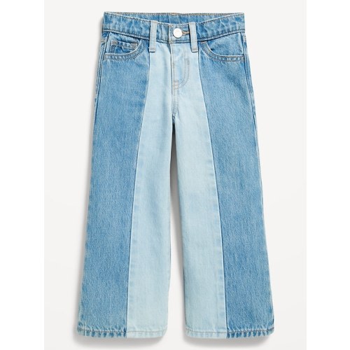 High-Waisted Baggy Two-Tone Wide-Leg Jeans for Toddler Girls