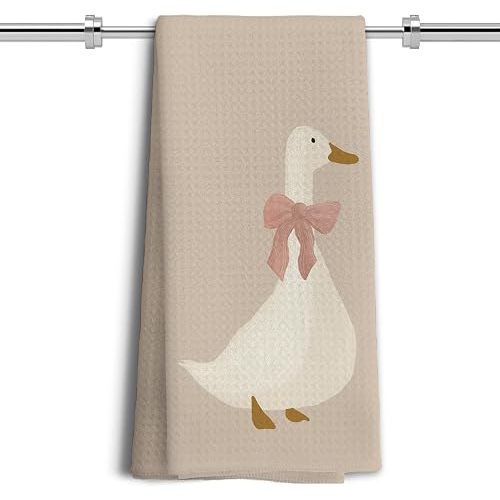 Goose Gifts Kitchen Towels, Pink Coquette Bow Goose Decorative Hand Towels for Bathroom, Goose Decor Dish Towels for Kitchen, Girly Bathroom Decor, Neutral Kitchen Decor, 16x24 Inches