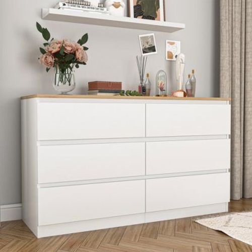 Resenkos Modern Mid Century 6 Drawer Wide Dressers Chests for Bedroom, Chest of Drawer Organizer