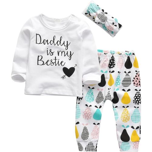 KuKitty 3Pcs Baby Girl Outfits Set Long Sleeve T-Shirt Tops Flowers Pants with Headband