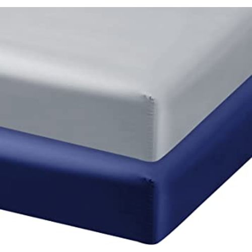 Satin Mini Crib Sheets for Baby Hair, 2 Pack Ultra Soft Fitted Mini Crib Sheet for Baby, Machine Washable Grey & Navy