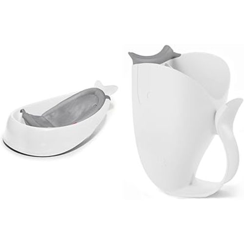 Skip Hop Baby Bath Tub, 3-Stage Smart Sling Tub and Rinse Cup Bundle, Moby
