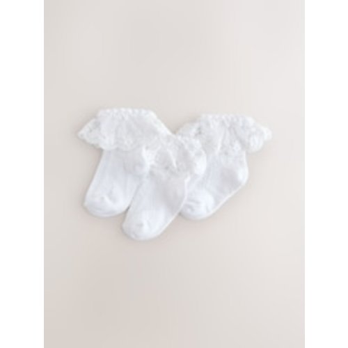 3 Pk White Lace Baby Socks