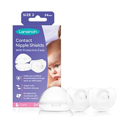 Lansinoh Contact Nipple Shields for Breastfeeding, 2 Nipple Shields (24mm) and Case - 2 Count (Pack of 1)
