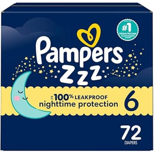 Pampers Overnight Diapers - Swaddlers Overnights - Size 6, 72 Count, Disposable Baby Diaper, Night Time Leak and Skin Protection