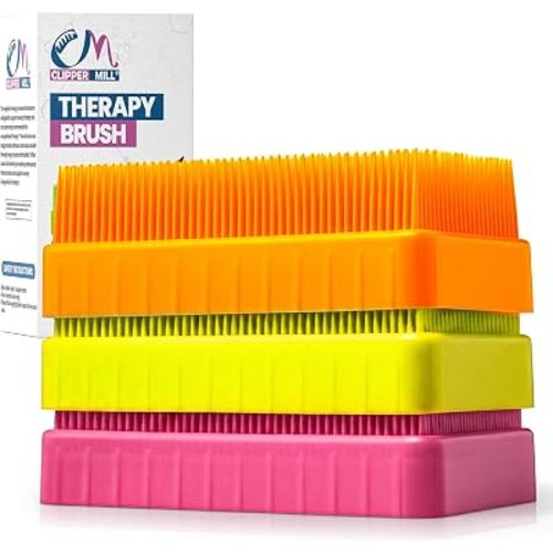 Wilbarger Method Therapy Sensory Brush - Therapressure Brush for Occupational Therapy for Sensory Brushing – Use as Part of The Wilbarger Brushing Protocol – 3 Pack - Yellow/Orange/Pink