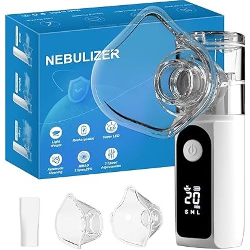Portable Nebulizer for Adults and Kids with Smart LED Display, 3 Modes & Auto-Cleaning, Handheld Nebulizer Machine for Home and Travel Use