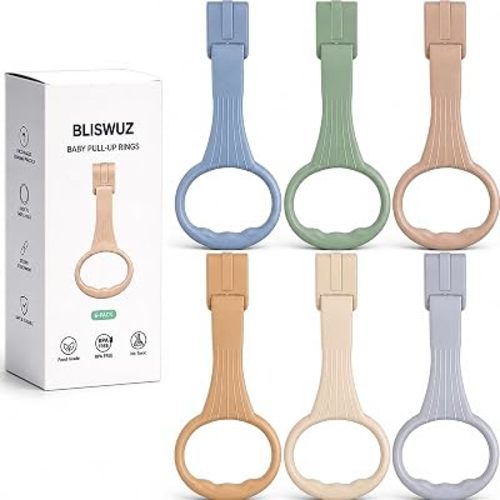 6PCS Playpen Baby Pull Up Rings, Baby Standing Up Handles for Play Pen Crib Playard, Premium Plastic Walking Exercises Assistant Rings for Infants Babies Boy Toddler, Ergonomic Bed Cot Hanging Ring