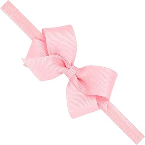 Pink bow 💗 Wee Ones Girls' Classic Grosgrain Hair Bow on a Matching Baby Hair Band, For All Hair Types, Mini Bow, 6-24 Months, Light Pink
