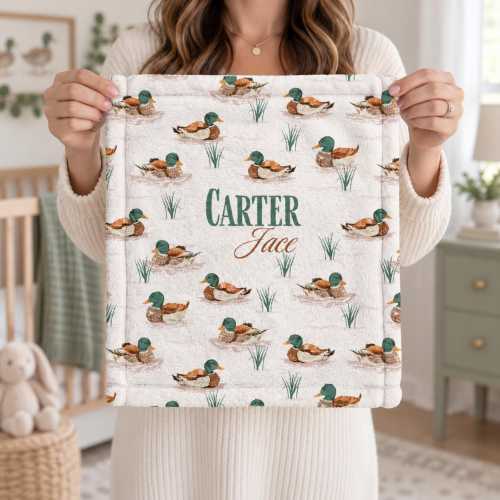Personalized Baby Lovey, Mallard Duck Minky Blanket, Custom Name Baby Boy Shower Gift