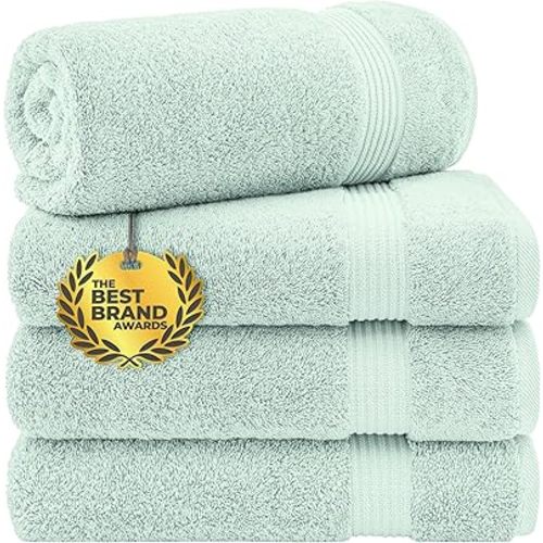 Cotton Paradise 4 Piece Turkish Bath Towels for Bathroom, 100% Cotton Extra Large Soft Plush Towels Bathroom Set, Mint Green