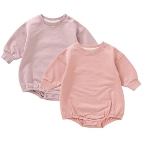 Baby Boy Bubble Romper Organic Cotton Solid Long Sleeve Oversized Sweatshirt Romper Newborn Fall Winter Clothes
