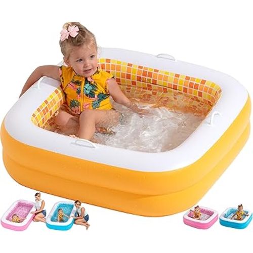3-in-1 Inflatable Baby Pool, Bathtub & Ball Pit for Toddlers 1-3, Patented Safety Secure Grip Handles, Soft Floor & Drain - Summer Water Toys, First Birthday Gifts, Kiddie Pool for Ages 1 2 3, 34"x10"