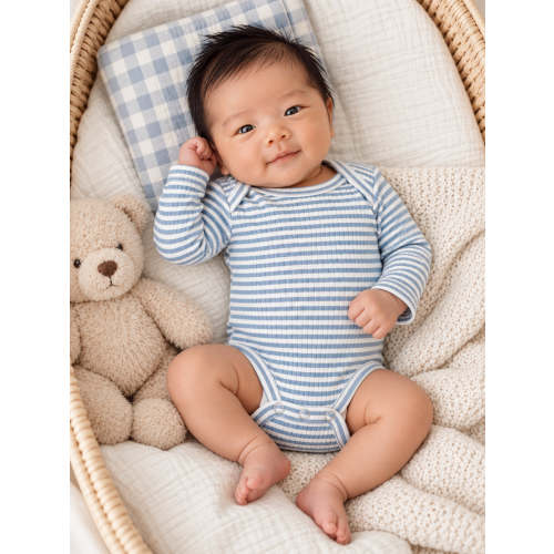 Dusty Blue Stripe / Ribbed Long Sleeve Bodysuit