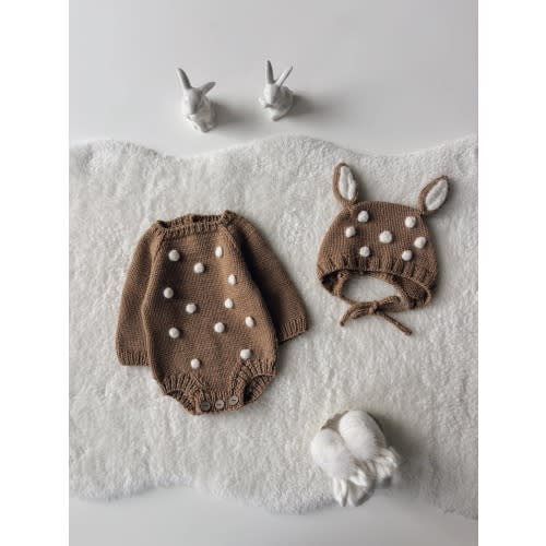 Merino Wool Deer Romper and Bonnet Set – Baby Christmas Outfit