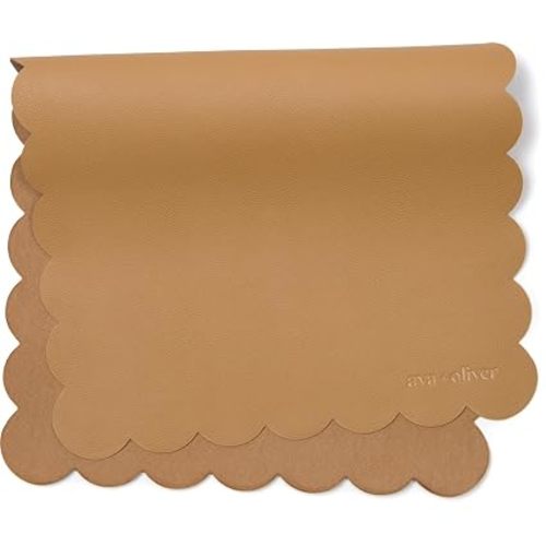 Vegan Leather Baby Changing Mat (16 X 30 in) - Multipurpose Wipeable and Portable Diaper Mat - Foldable for Travel (Tan Scallop)