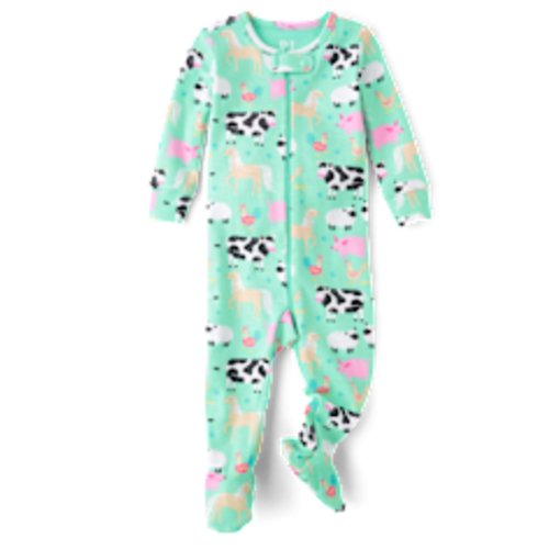Baby And Toddler Girls Long Sleeve Farm Animal Snug Fit Cotton Footed One Piece Pajamas - BLUE | The Children's Place