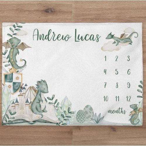 Dragon Milestone Blanket Personalized Baby Boy Month Blanket Forest Nursery Custom Age Growth Newborn Tracker New Mom Baby Shower Gift