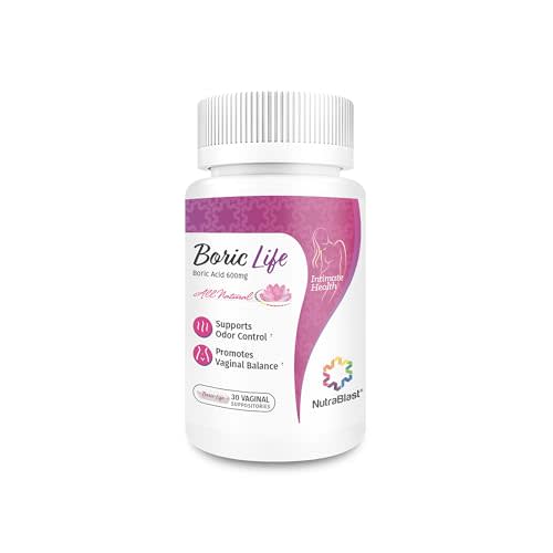 NutraBlast Boric Acid Vaginal Suppositories - 100% Pure Made in USA - Boric Life Intimate Health Support (30 Count)