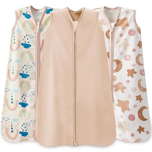 Baby Sleep Sack 0-6 Months, 100% Cotton Wearable Blanket, 0.5 Tog, 3 Pack