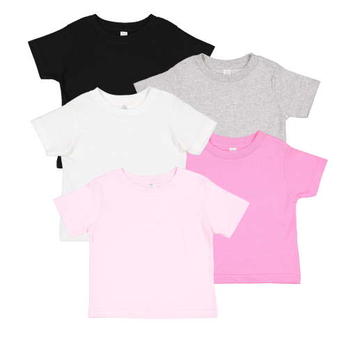 Rabbit Skins, Infant Baby Fine Jersey Short Sleeve Tee 5 Pack, Flamingo, 6 Months
