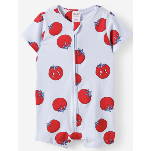 Growie Short Sleeve Zip All In One Romper ice blue/tomato smile