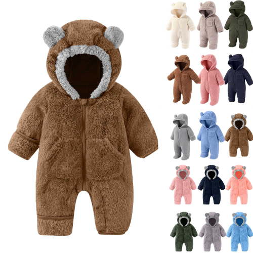 Newborn Baby Fleece Footie Snowsuit Winter Bunting Onesie Cartoon Warm Hooded Romper Jumpsuit Outfits For Girls Boys