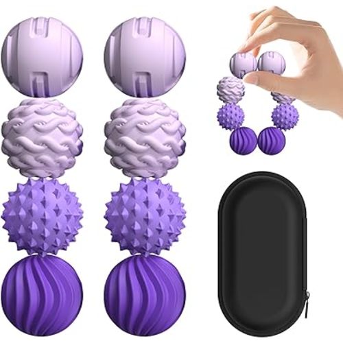 XYOFUN 8Pcs Silicone Magnetic Fidget Toys, Sensory Ball, Textured Stress Relief Balls, Desk Toy for Office & Home, for Men & Women (Age 14+) - Violet