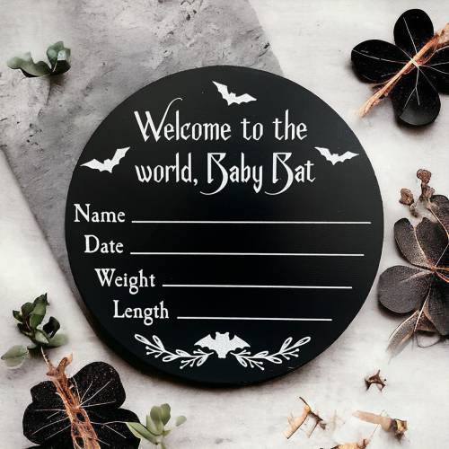Baby Bat Birth Announcement / Baby Goth Gift / Baby Bat Lover / Goth Baby Shower Gift / Cute Bat Decor / Bat Nursery Decor / Goth Nursery