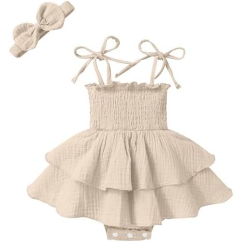 YOUNGER TREE Baby Girl Clothes Infant Summer Romper Dress Sleeveless Bodysuit Jumpsuit with Headband Toddler Outfits