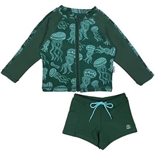 SwimZip Kids' Long Sleeve Rash Guard + Euro Shorties UPF 50+ Swimsuit Set