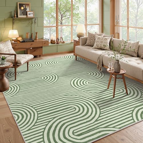 Lahome Modern 8x10 Area Rugs, Non-Slip Soft Green Rugs for Living Room,Ultra-Thin Bedroom Rug Washable Stain Resistance,Non-Shedding Large Carpet for Office Dining Room Kids Playroom Rug(8'X10',Green)
