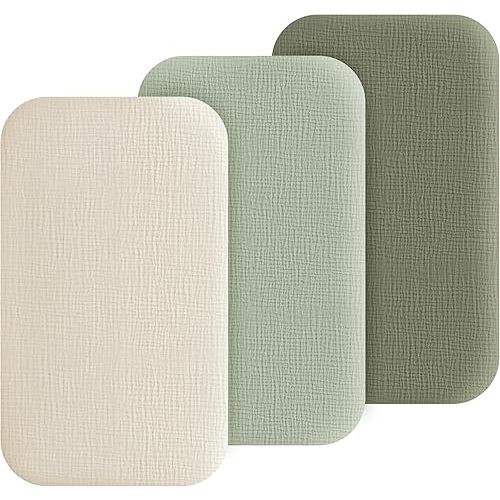 Muslin Bedside Sleeper Bassinet Fitted Sheets, 3 Pack Cotton Baby Sheet for Boys & Girls, Soft, Compatible with Baby Delight, Dream On Me, AMKE and Other Rectangle Mattress (Pistachio)