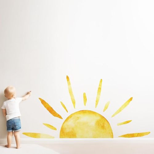 𝔻𝕦𝕠𝕔𝕙𝕖𝕖𝕣 𝟐 𝐏𝐚𝐜𝐤 (𝟓𝟎''𝐗𝟐𝟓'') Half Sun Wall Decal Extra Large Boho Sun Wall Decals Peel and Stick Removable Sunshine Wall Stickers for Bedroom Decor Nursery Decor Playroom Decor