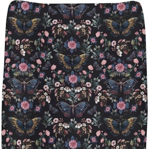 Mystical Moth Floral Baby Changing Pad Covers for Boy Girl Whimsical Moth Flowers Fitted Changing Table Cover Mats Fantasy Night Garden Soft Diaper Change Table Sheets for 32''×16'' Contoured Pad