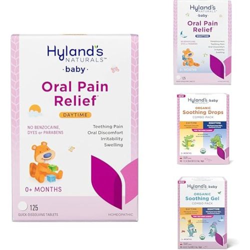 Hyland's Baby Daytime/Nighttime Soothing Tablets + Gel + Drops - with Chamomilla, Natural Relief of Oral Discomfort, Irritability, and Swelling, 125 Count
