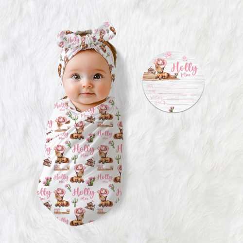 Western Swaddle, Cowgirl Horse Swaddle Bundle Option, Personalized Swaddle Blanket, Western Baby Swaddle, Cowgirl Birth Stat Sign, D14