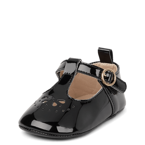 Baby Girls Perforated T-Strap Mary Jane Shoes - Black